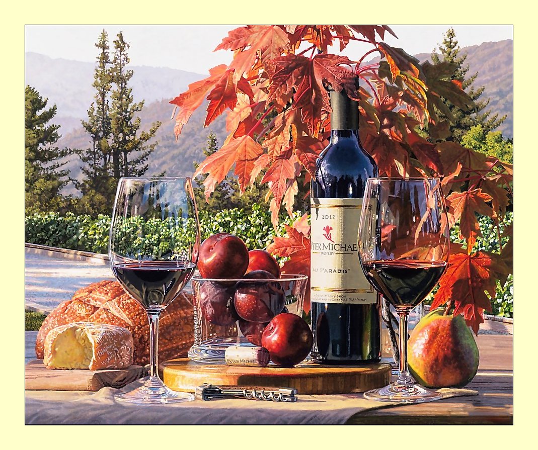 №2060254 - вино, виноград, бокалы, фрукты, натюрморт - оригинал