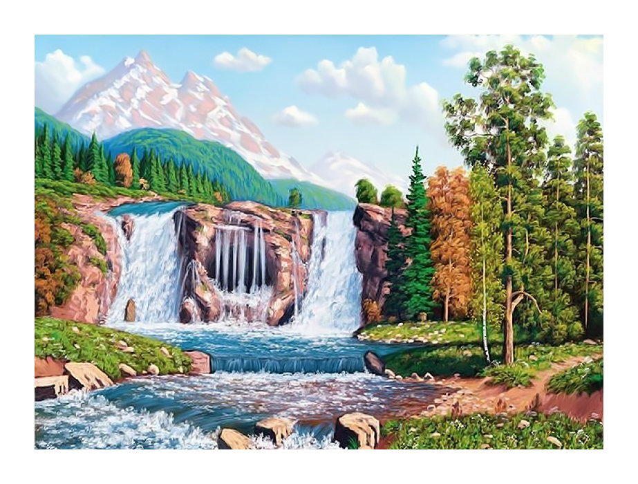 Горный водопад. - живопись, водопад, пейзаж, горы, природа - оригинал