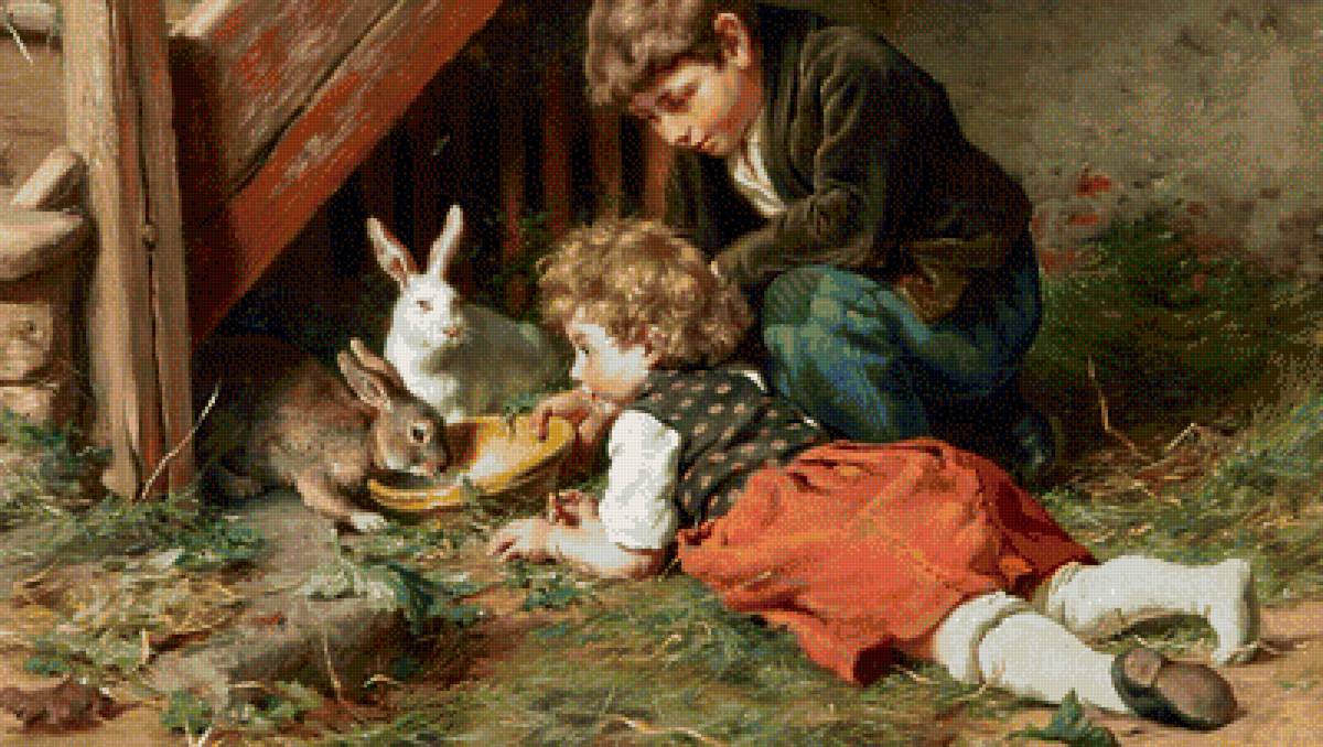 кролики и дети - дети, животные, детство - предпросмотр