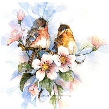 Оригинал схемы вышивки «Птички в цветах» (№2064138)
