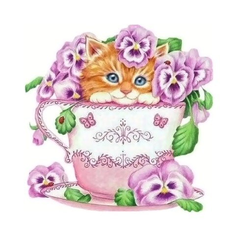 котенок в чашке - чашка, котенок, цветы - оригинал
