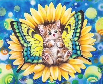 котенок - бабочка - котенок, цветы - оригинал
