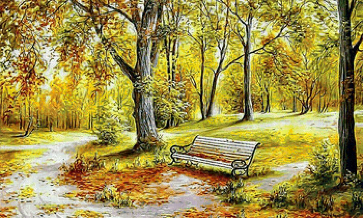 Осенний парк - пейзаж, осень, лавочка, деревья, парк - предпросмотр