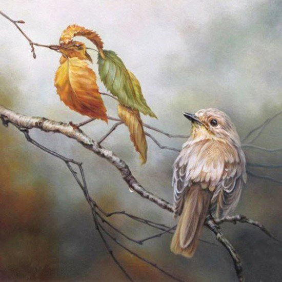 Две мелодии для птички - осень, птицы, воробьи - оригинал
