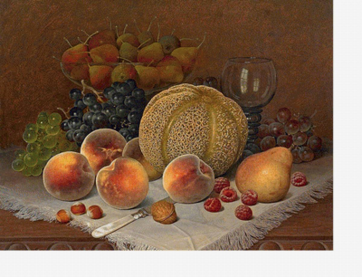 Натюрморт - виноград, фрукты, груши, персики - предпросмотр