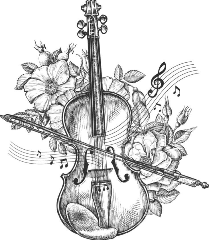 Скрипка - рисунок карандашом, цветы, графика, скрипка - оригинал