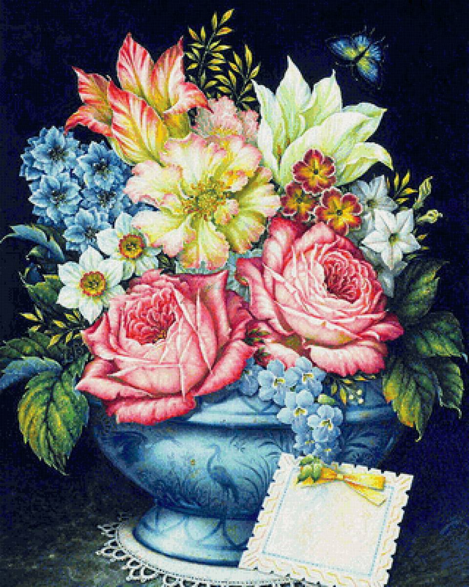 Прекрасный букет - розовые цветы, белые цветы, розы, тюльпаны, натюрморт, букет - предпросмотр
