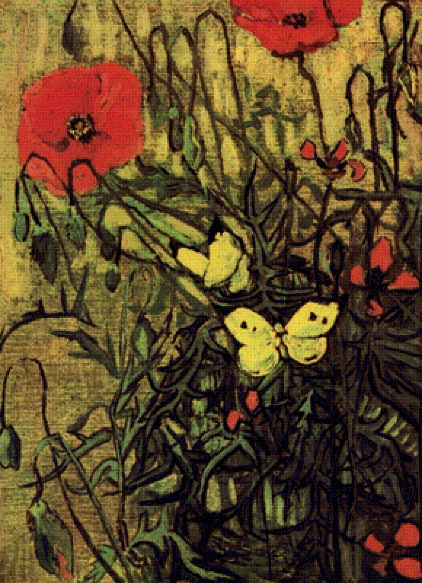 Маки и бабочки. Ван Гог - цветы, маки, ван гог, живопись, натюрморт, бабочки - предпросмотр