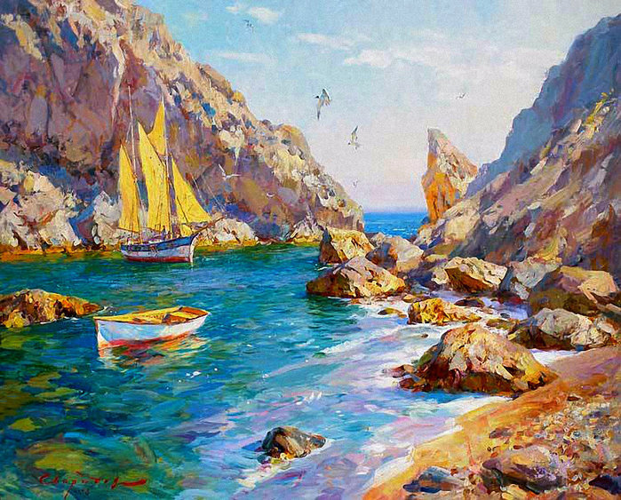 Sea_Sviridov Sergey Alekseevich - paint, art, sailboat, sea - оригинал