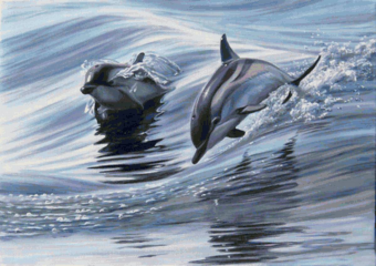 Худ. Самарская. Полет - морской пейзаж, дельфины - предпросмотр