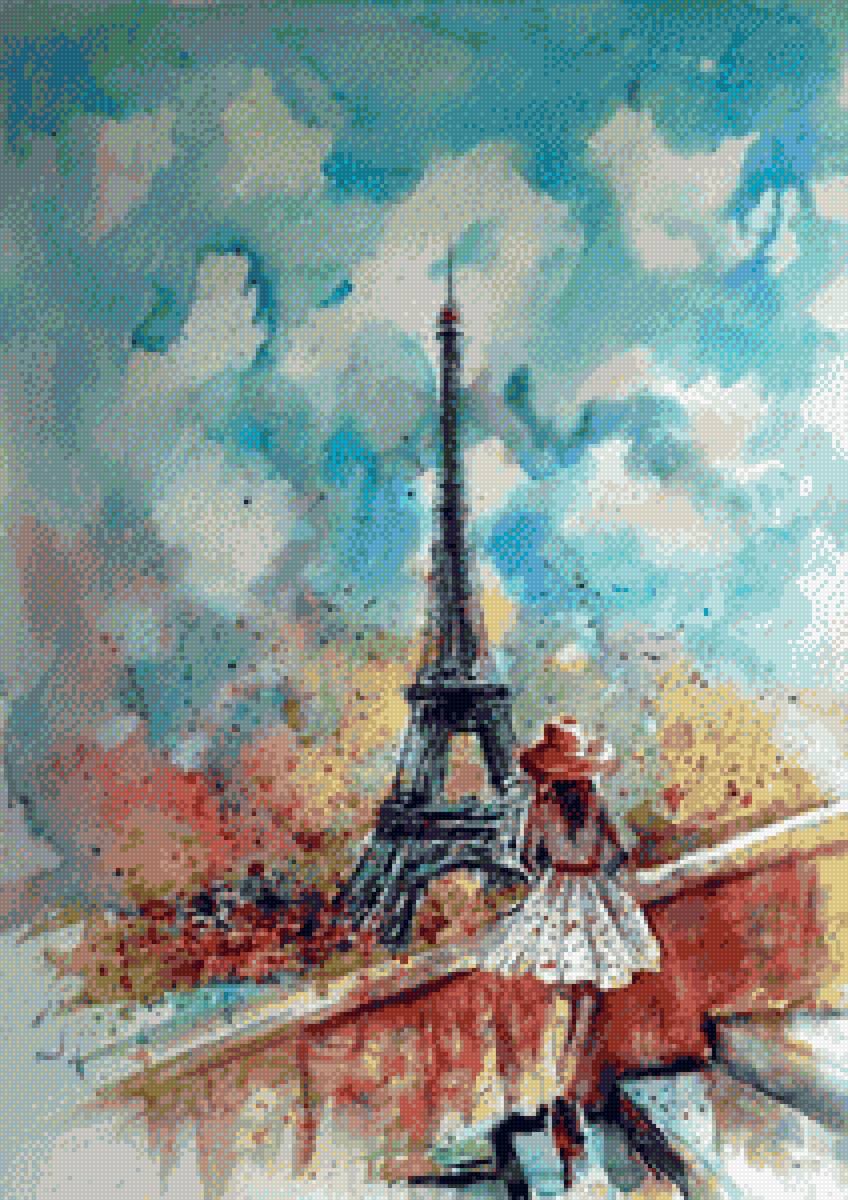 Париж - парижанка, акварель, эйфелева башня, париж - предпросмотр