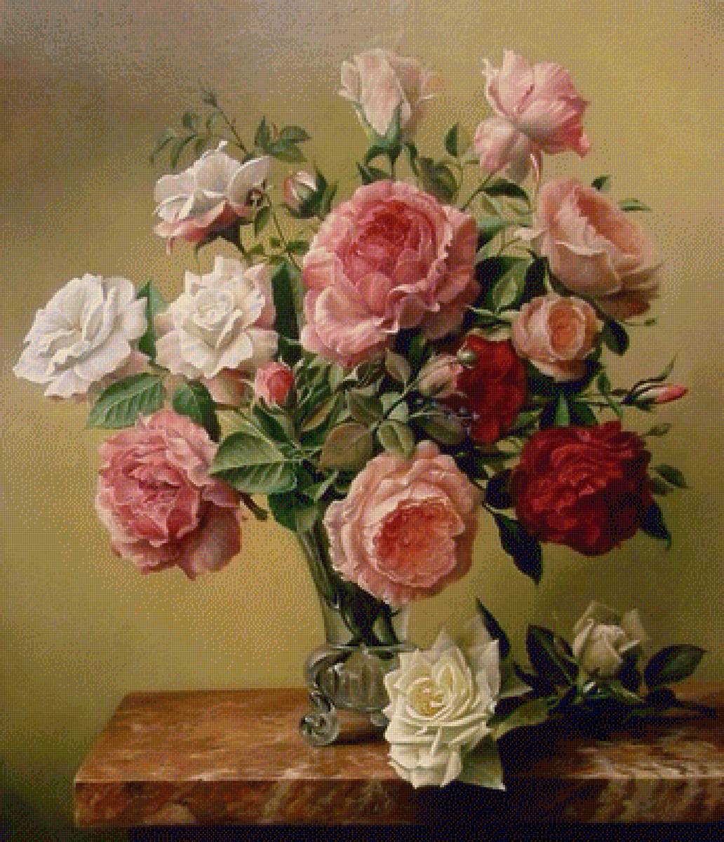 Букет роз - живопись, розы, натюрморт, букет, цветы - предпросмотр