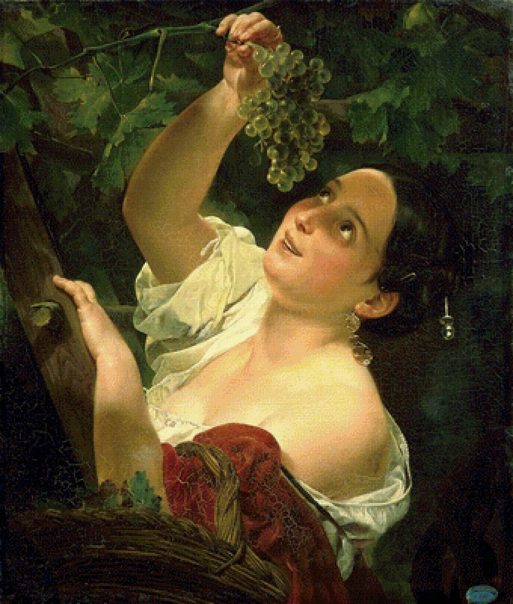 Итальянский полдень - портрет, девушка, виноград, живопись - предпросмотр