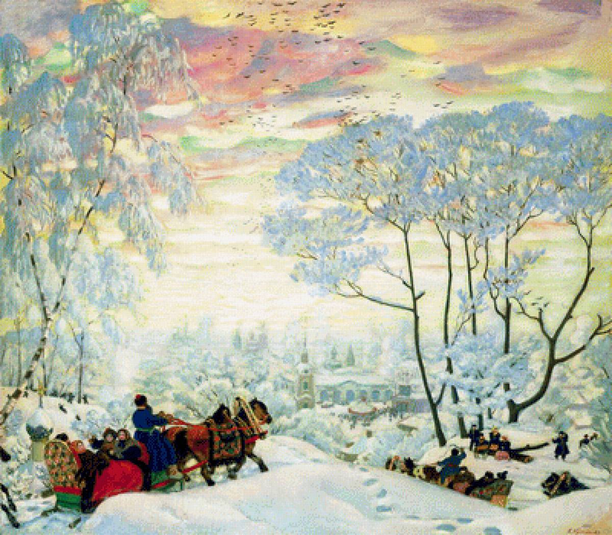 Зима. Кустодиев - зима, пейзаж, живопись - предпросмотр