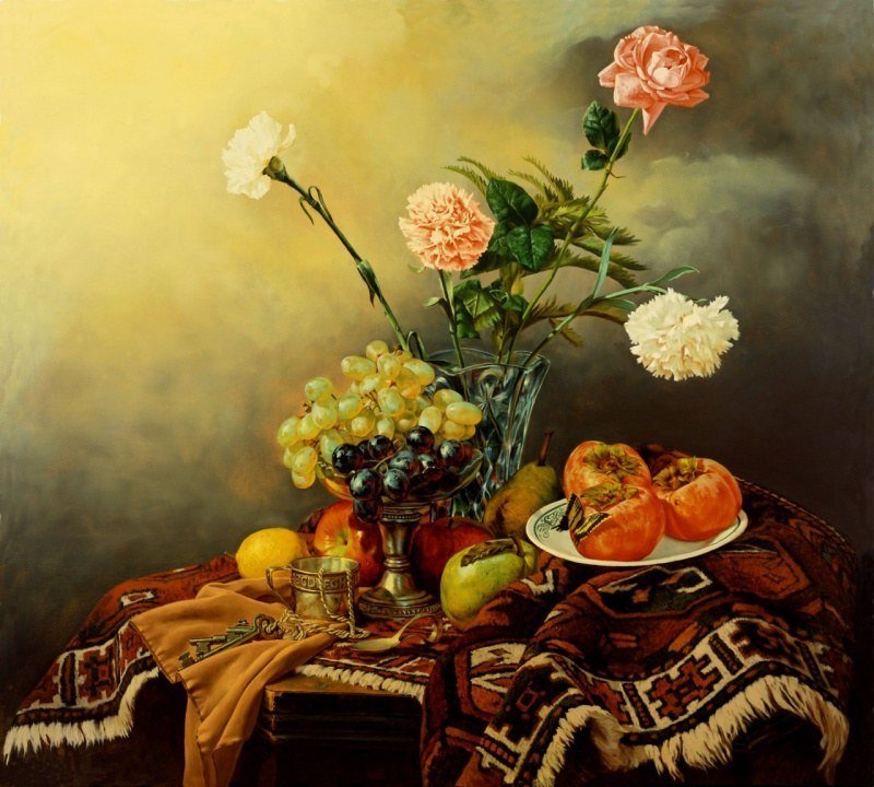 Натюрморт 5. Алексей Антонов - живопись, натюрморт, фрукты, цветы, ваза - оригинал