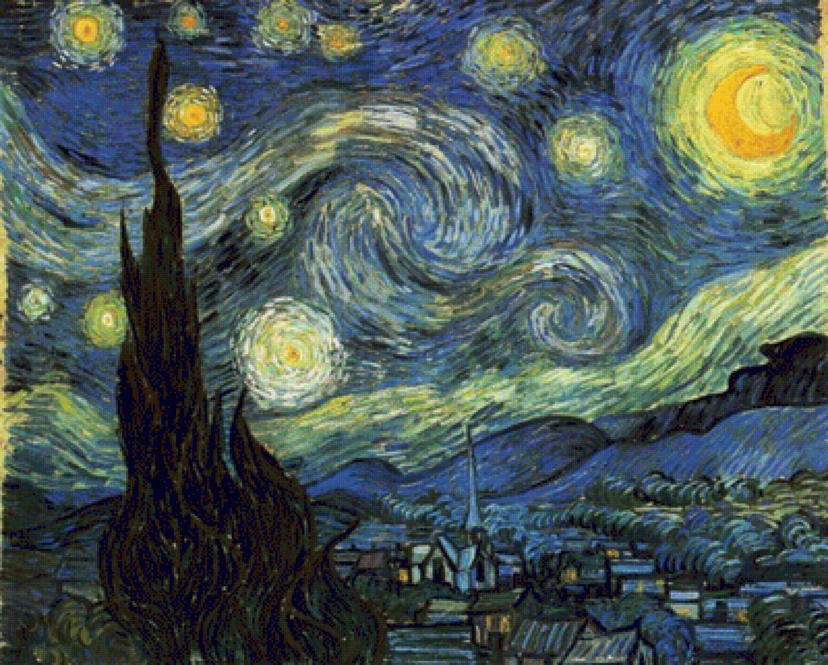 Звёздная ночь. Винсент Ван Гог - ван гог, пейзаж, ночь, звезды, город - предпросмотр