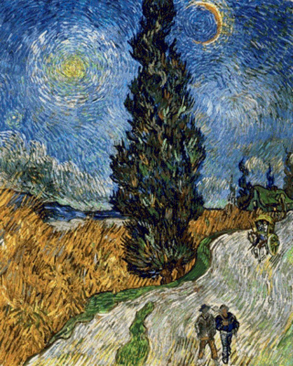 Дорога с кипарисами.Винсент Ван Гог - домик, живопись, ван гог, пейзаж - предпросмотр