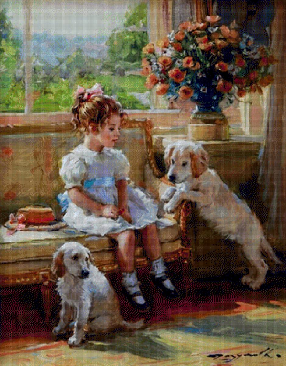 Девочка с собаками - собака, портрет, девочка - предпросмотр