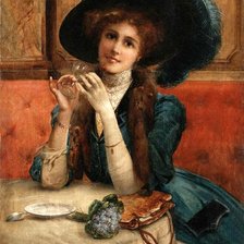 Оригинал схемы вышивки «Дама в кафе» (№2094226)
