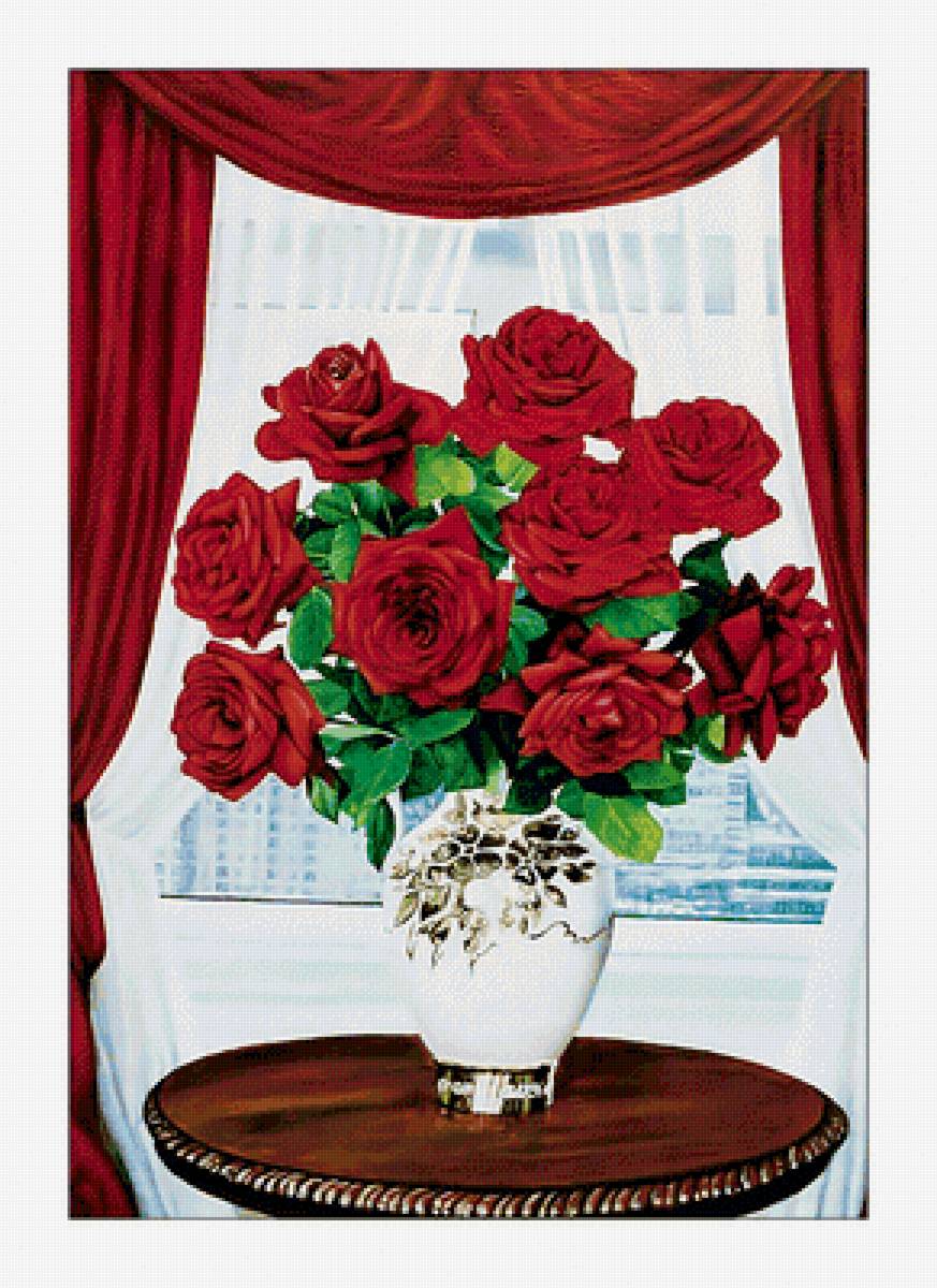 Букет красных роз. - букет, цветы, розы, живопись - предпросмотр