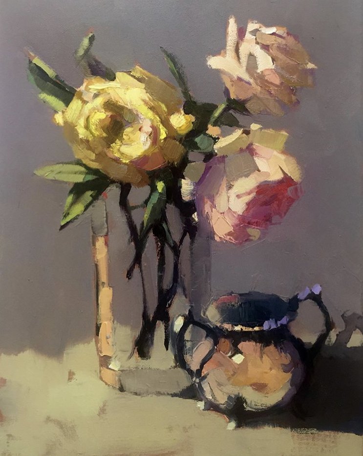 Цветы в вазе - розы, натюрморт, ваза, цветы, живопись - оригинал