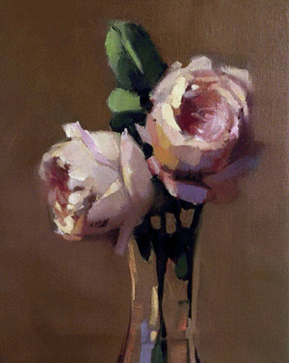 Розы - живопись, ваза, роза, цветы, натюрморт - предпросмотр