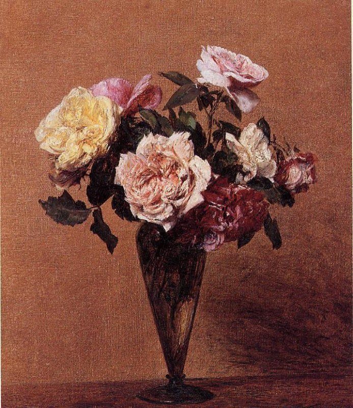 Натюрморт. Анри Фантен Латур - живопись, натюрморт, цветы, роза, ваза - оригинал
