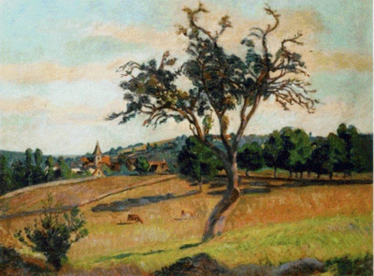 Сельский пейзаж. Арман Гийомен - дерево, живопись, поле, пейзаж, домик - предпросмотр