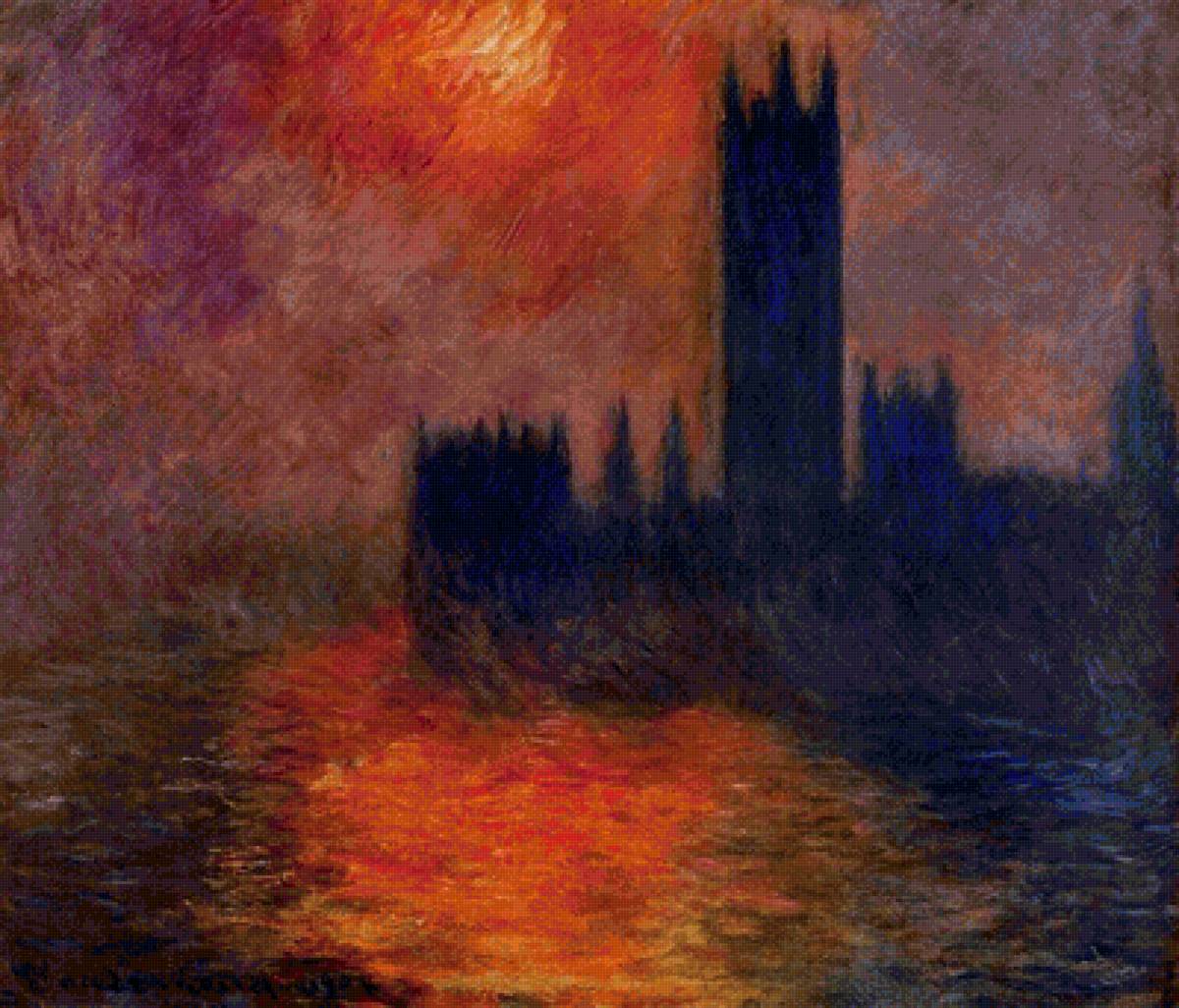 Лондонский парламент в тумане. Клод Моне - пейзаж, море, импрессионизм, туман, живопись, закат - предпросмотр
