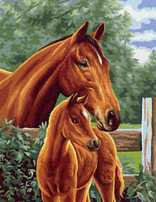 Мамина нежность - кони, мама, семья, лошади - оригинал