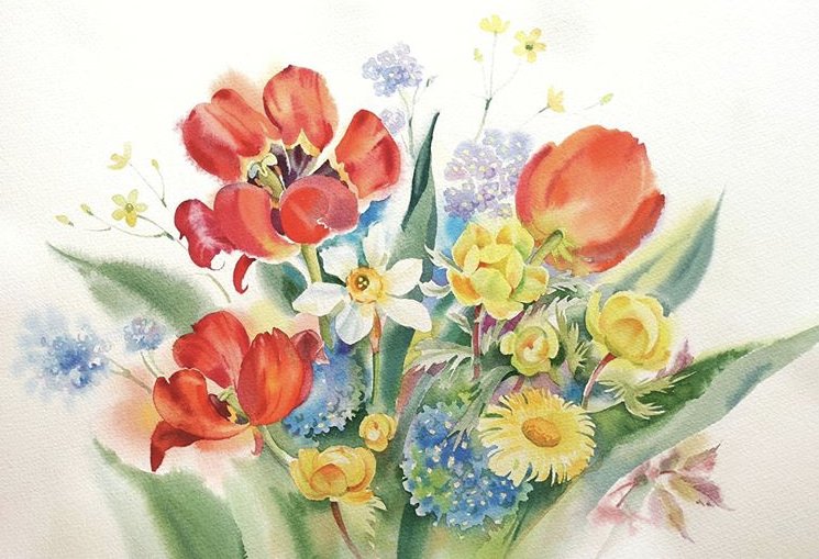 Акварельные цветы - цветы, тюльпан, акварель - оригинал