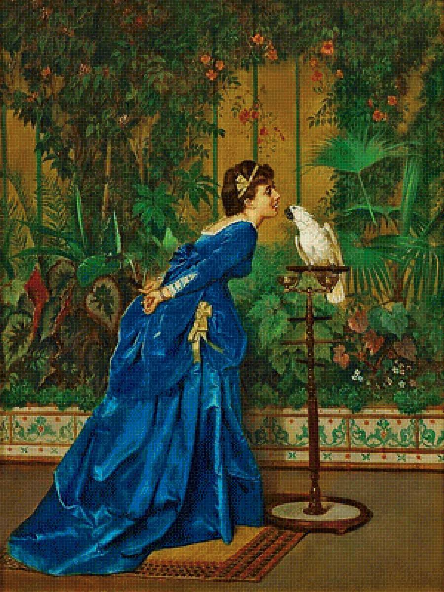 Дама с попугаем - 19 век, девушка, попугай, птица, женщина, дама - предпросмотр