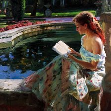 Девушка с книгой у фонтана. Владимир Волегов
