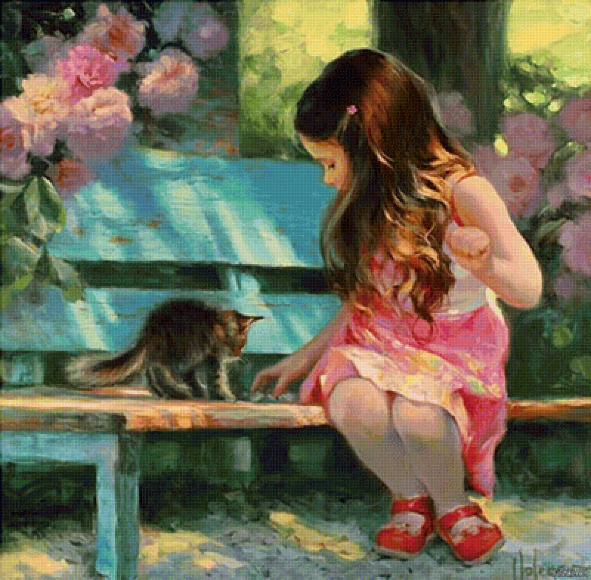 Девочка с котёнком. Владимир Волегов - портрет, живопись, девочка, котенок - предпросмотр