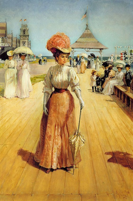 На прогулке. Алан Мэйли - 19 век, живопись, девушка, зонтик - оригинал