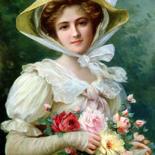 Схема вышивки «Девушка с букетом роз. Эмиль Вернон»