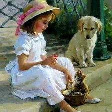 Девочка со щенком и котёнком. Константин Разумов