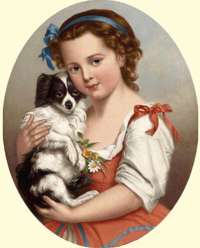 Девочка с собачкой. Эмиль Вернон - живопись, 19 век, девочка, портрет, собака - оригинал