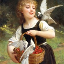 Оригинал схемы вышивки «Девушка с голубями. Эмиль Мунье» (№2104907)