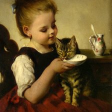 Схема вышивки «Девочка с кошкой. Schutze Wilhelm»