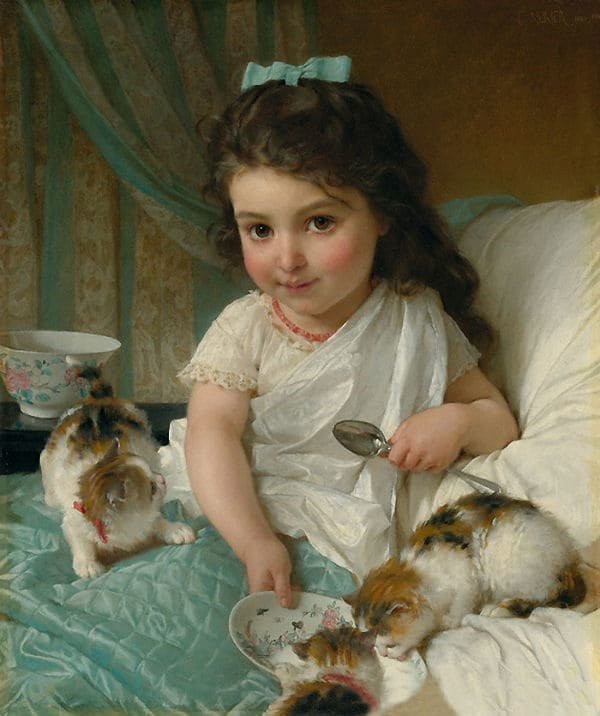 Девочка с котятами. Эмиль Мунье - 19 век, портрет, девочка, живопись, котята - оригинал