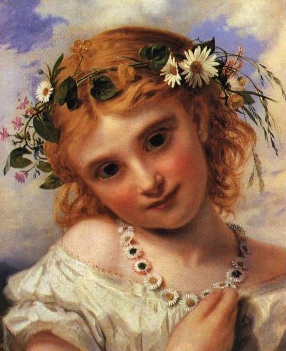 Девочка в венке. Софи Жанжамбр Андерсон - 19 век, венок, портрет, девочка, живопись, лето - оригинал