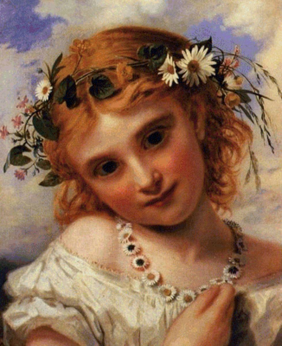 Девочка в венке. Софи Жанжамбр Андерсон - живопись, венок, портрет, девочка, лето, 19 век - предпросмотр