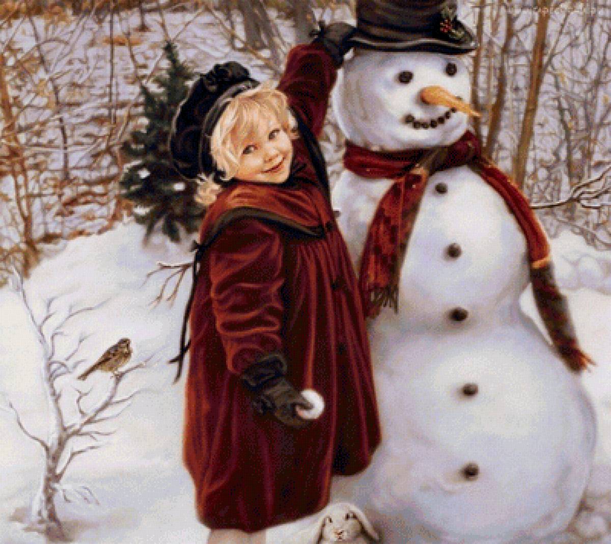 Снеговик. Сандра Кук - снеговик, девочка, зима, снег - предпросмотр