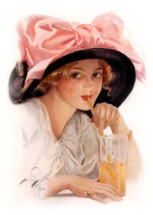 Дама в шляпе. Харрисон Фишер - дама, женщина, живопись, 19 век, девушка, портрет - оригинал