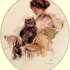 Девушка с котом. Харрисон Фишер