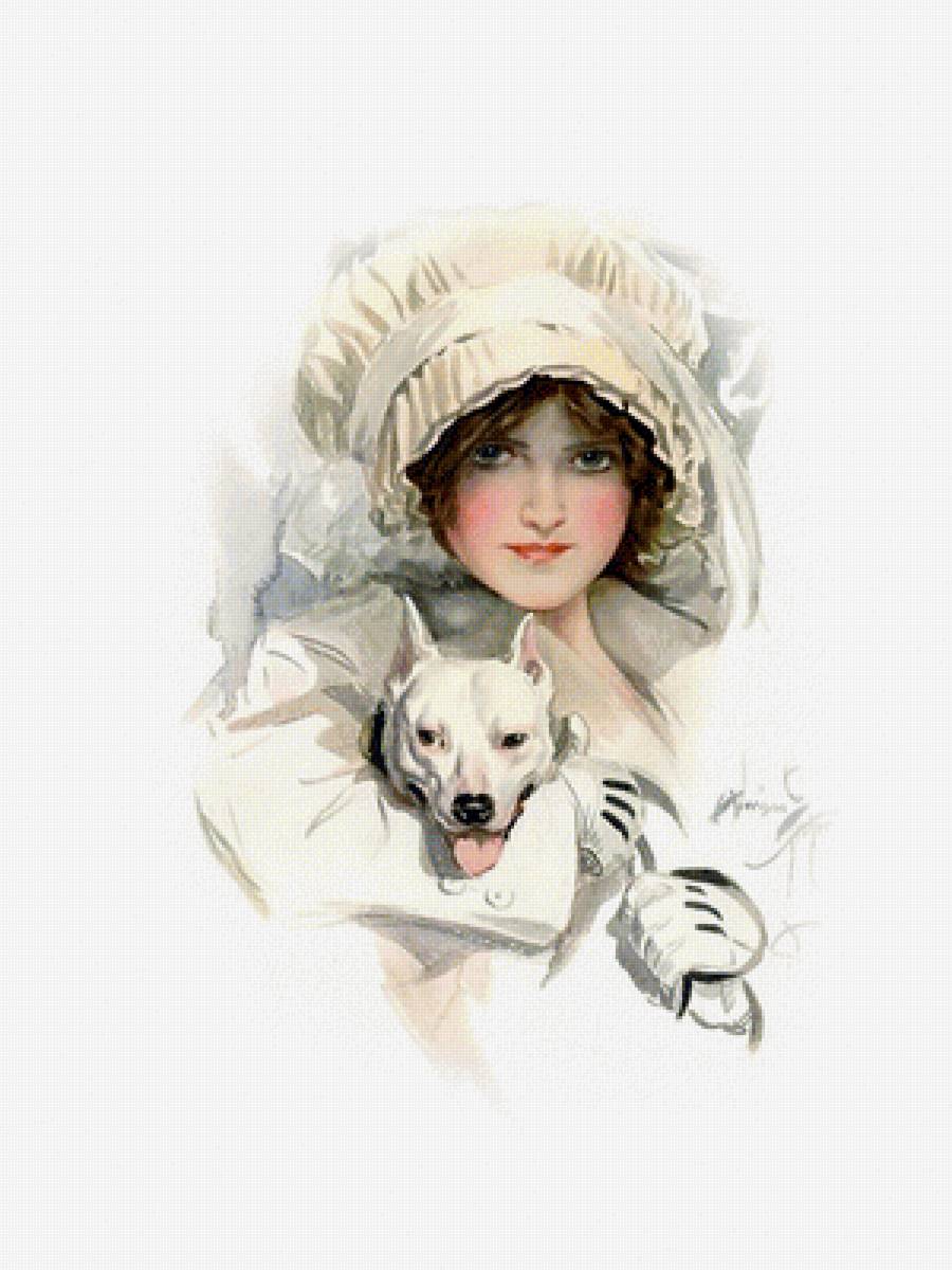 Девушка с собакой. Харрисон Фишер - женщина, 19 век, дама, собака, девушка, портрет, живопись - предпросмотр