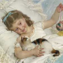 Схема вышивки «Девочка с котёнком. Эмиль Мюнье»