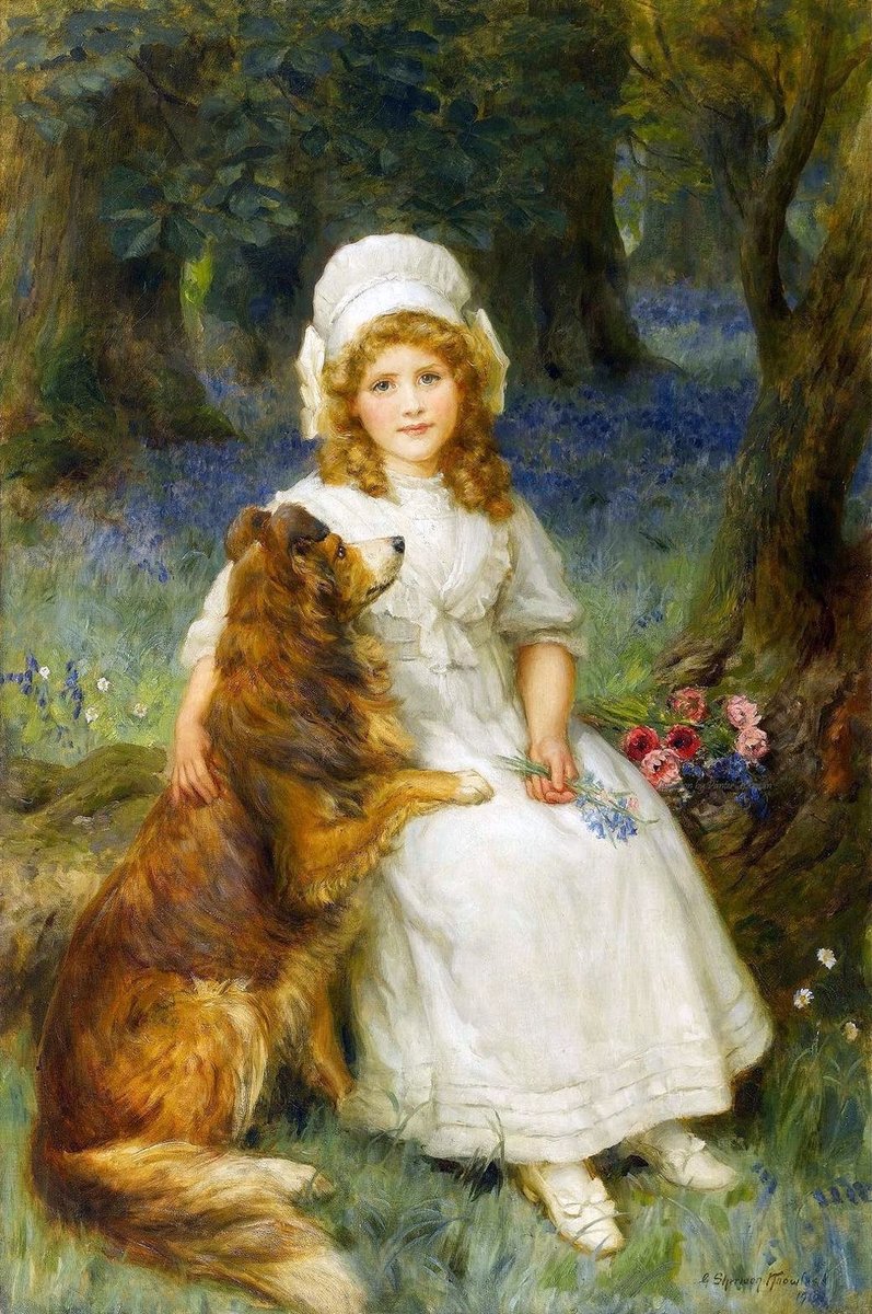 Девочка с собакой. Джордж Шеридан - девочка, портрет, живопись, собака, 19 век - оригинал