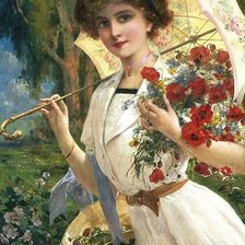 Оригинал схемы вышивки «Девушка с зонтиком. Эмиль Вернон» (№2112398)
